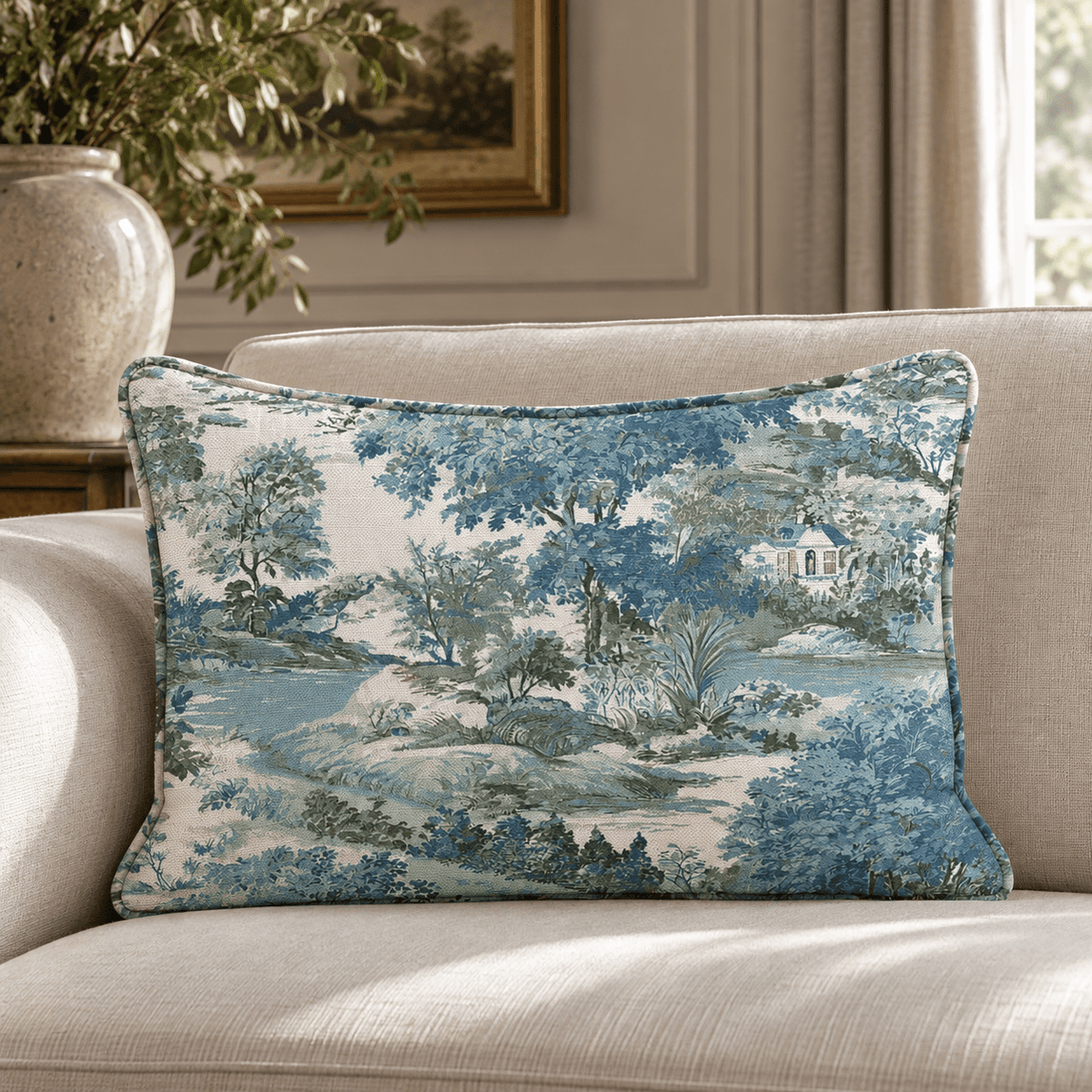 Toile de Jouy Throw Pillow throw pillow - Hillcroft Home