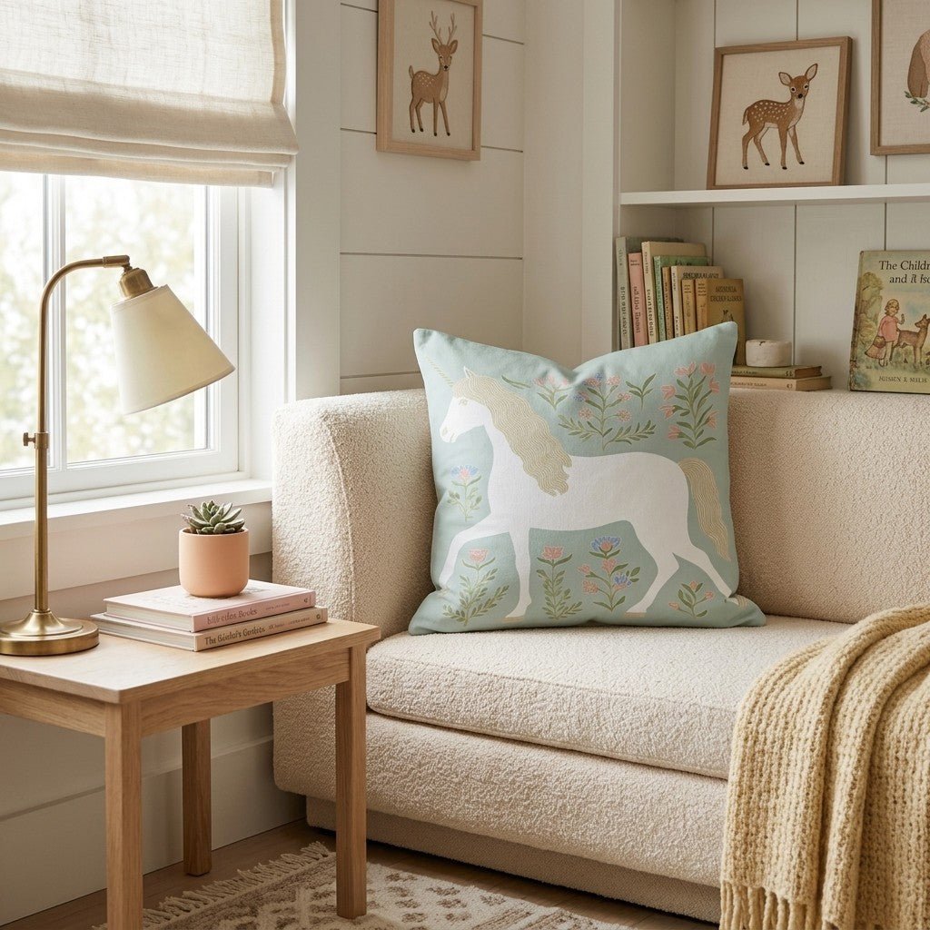 Unicorn garden Throw Pillow - Benton Lane Home - Hillcroft Home