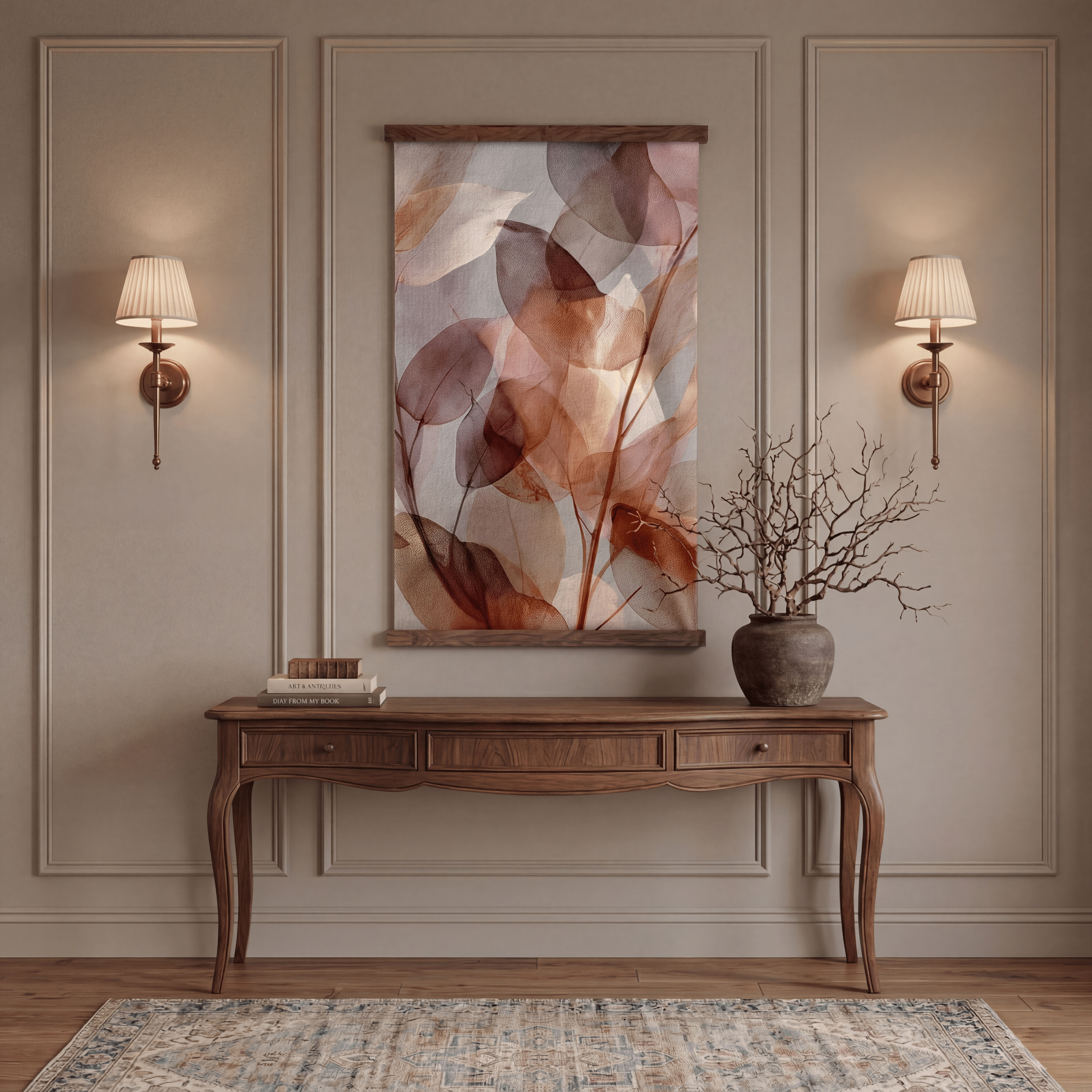 Veiled Amber Leaves - Tapestry - Painted Paper
