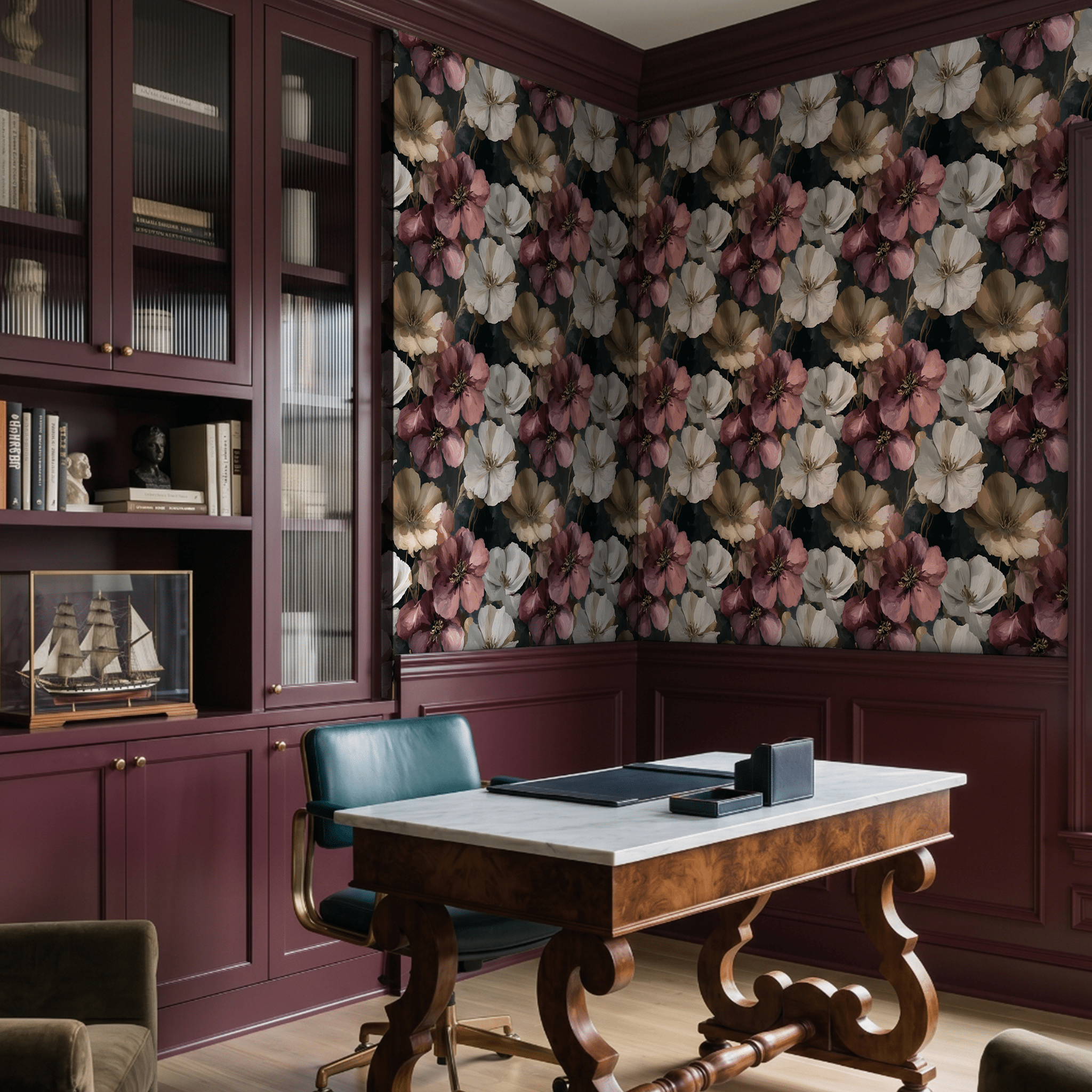 Velvet Blooms Pattern Wallpaper - Benton Lane Home - Painted Paper