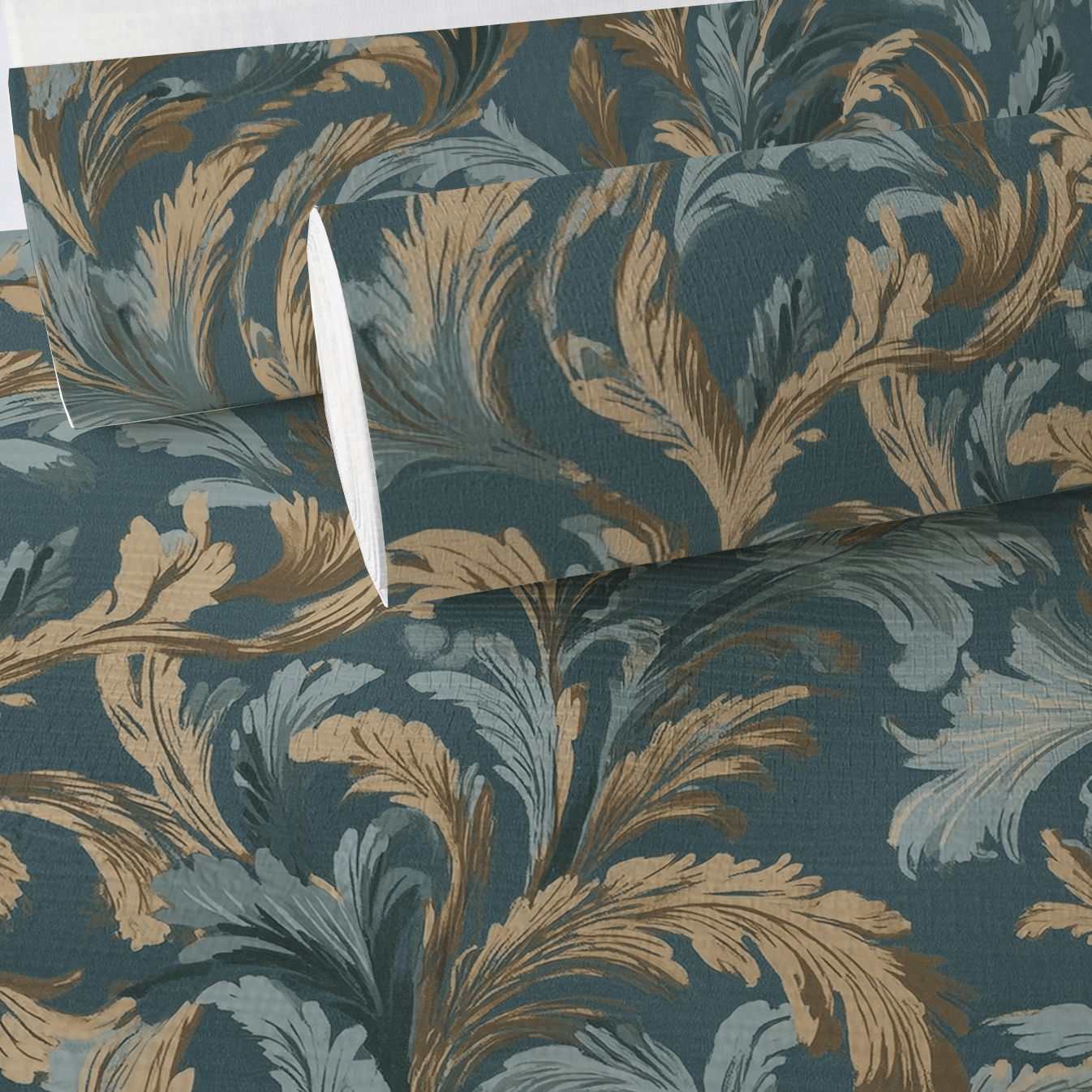 Verdigris Plume Faux Grasscloth Wallpaper - Painted Paper