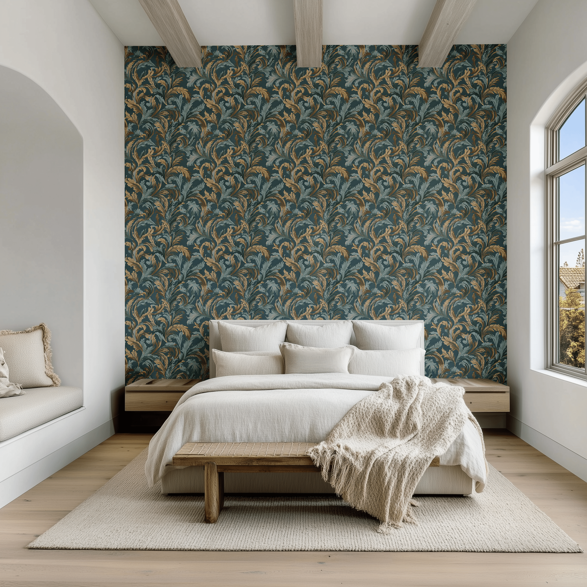 Verdigris Plume Wallpaper - Benton Lane Home - Painted Paper
