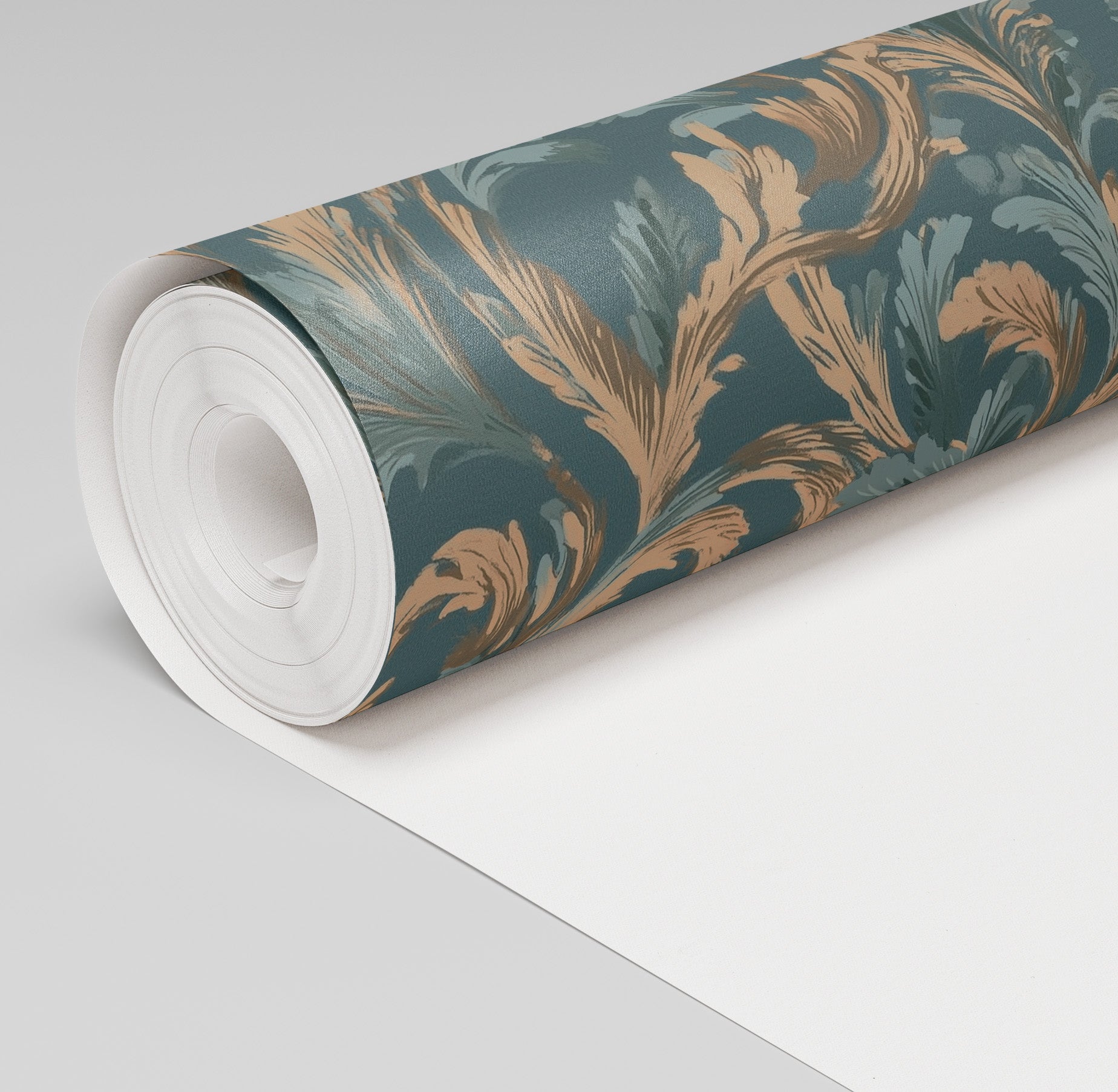 Verdigris Plume Wallpaper - Painted Paper