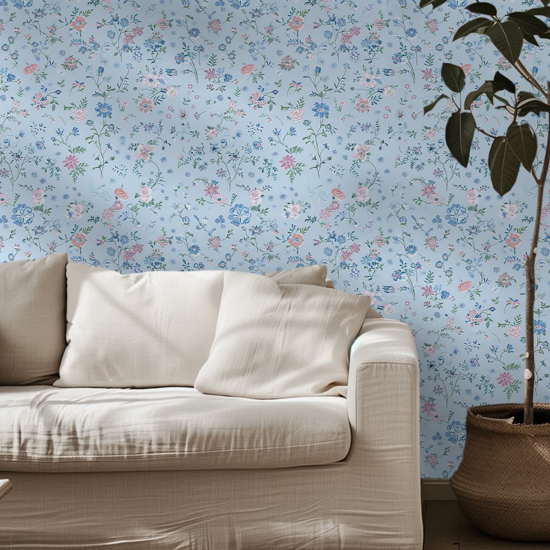 Violet Floral Wallpaper - Painted Paper