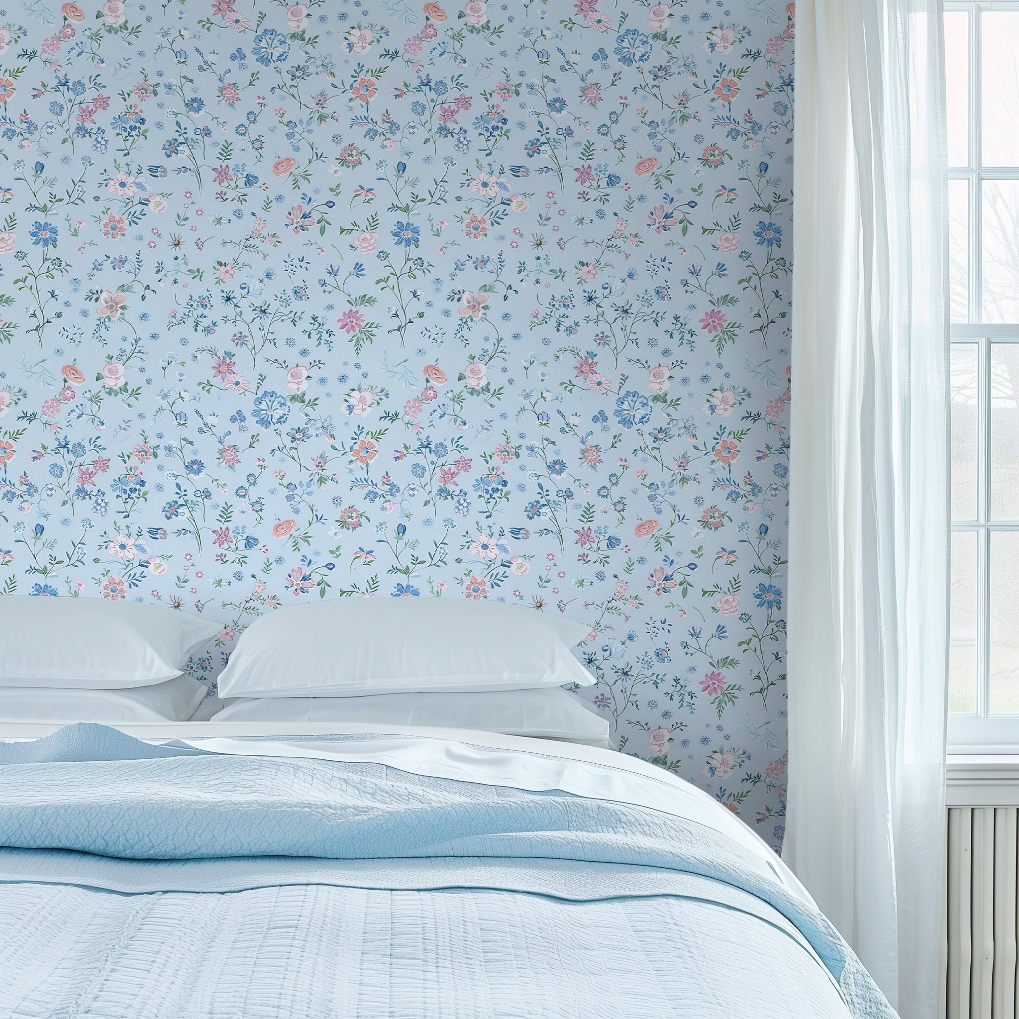 Violet Floral Wallpaper - Painted Paper