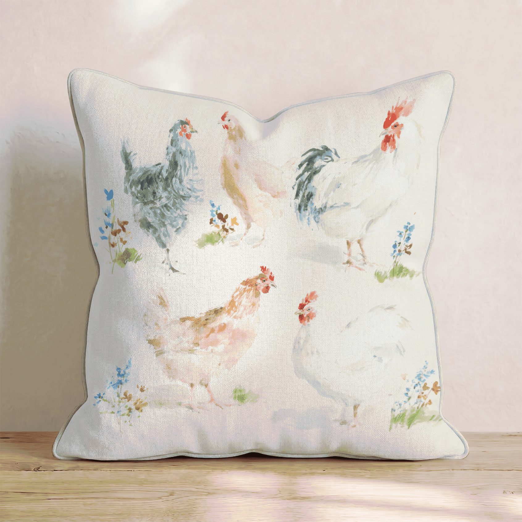 Watercolor Chickens Throw Pillow - Benton Lane Home - Hillcroft Home