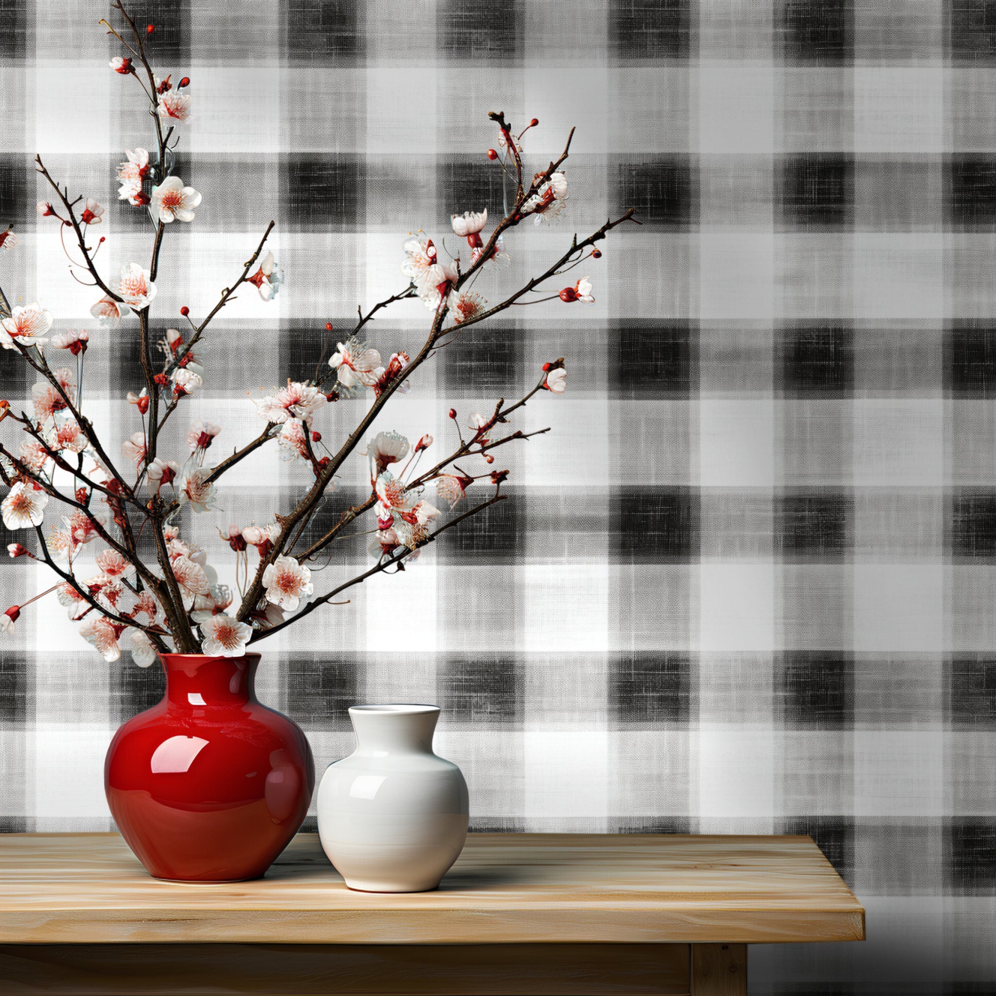 White Canvas Gingham Wallpaper - Painted Paper