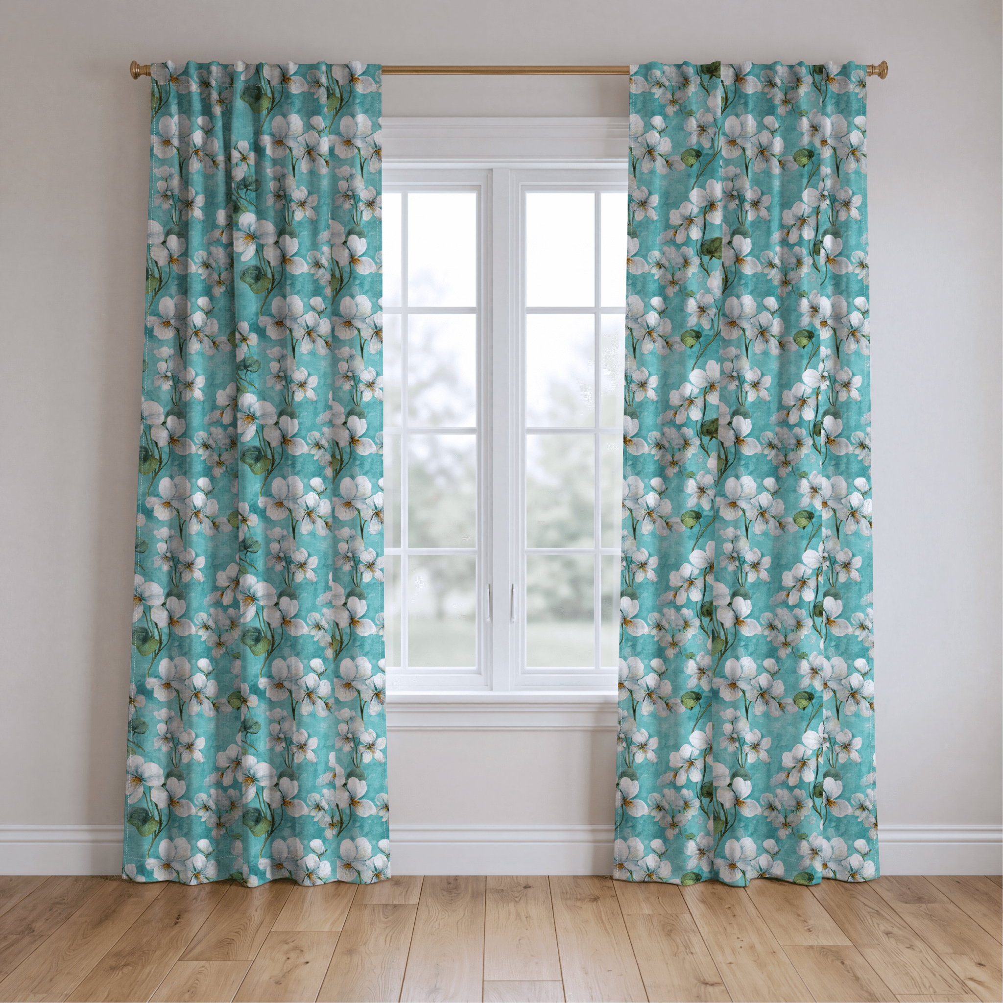 White Violets Blue - Drapery - Benton Lane Home - Lemon Park
