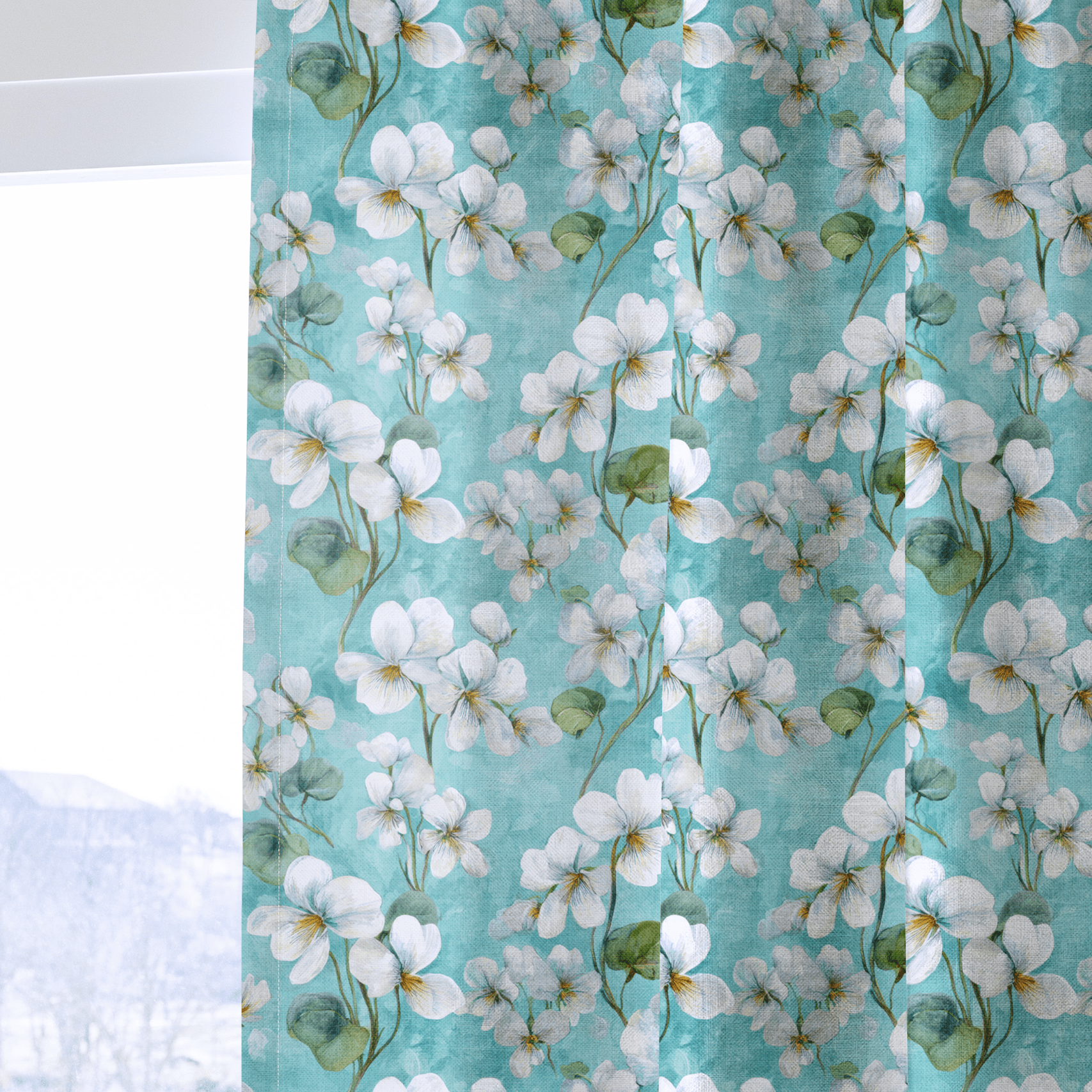 White Violets Blue - Drapery - Benton Lane Home - Lemon Park