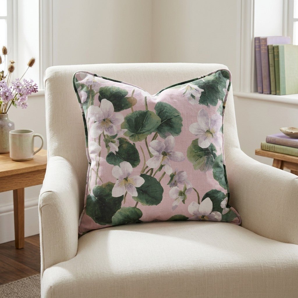 White Violets Pink Throw Pillow - Benton Lane Home - Lemon Park