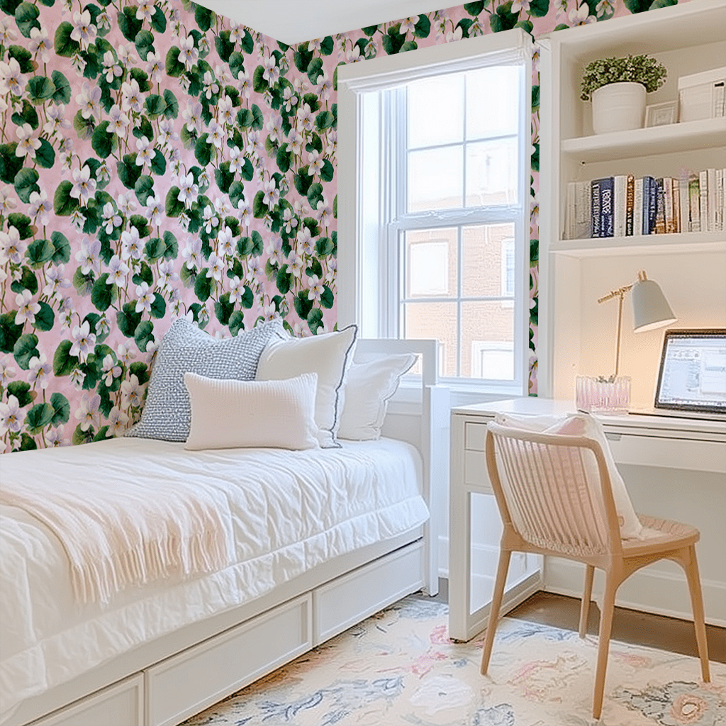 White Violets Pink Wallpaper - Lemon Park