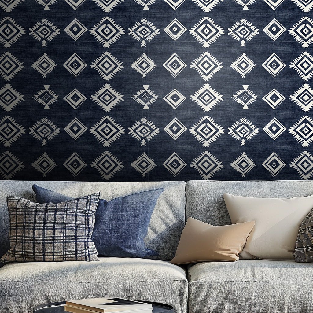 Wilder Blue Faux Grasscloth Wallpaper - Benton Lane Home - Painted Paper