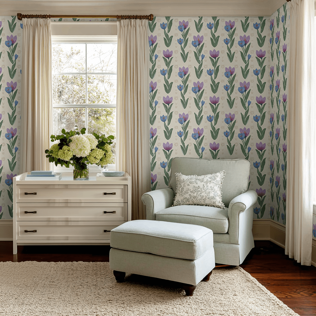 Wildflower Sketch Wallpaper - Benton Lane Home - Lemon Park