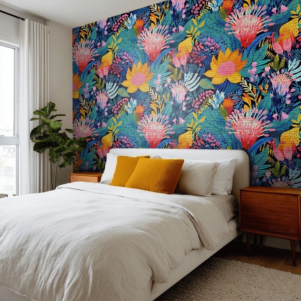 Zuri Floral Faux Grasscloth Wallpaper - Benton Lane Home - Painted Paper