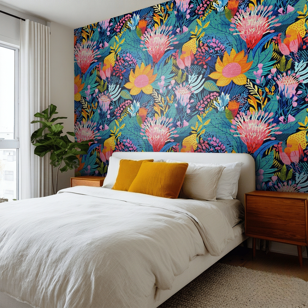 Zuri Floral Faux Grasscloth Wallpaper - Benton Lane Home - Painted Paper